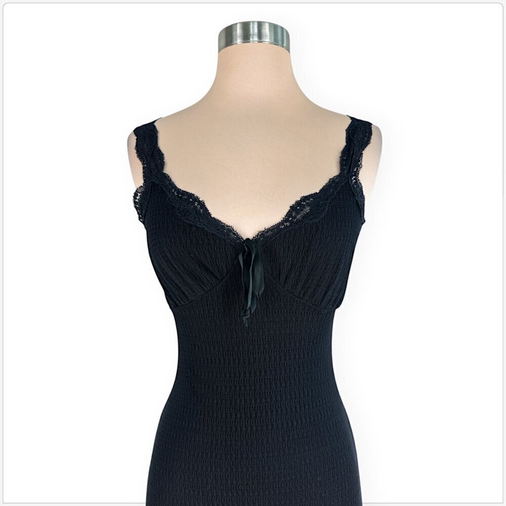 Ann Ferriday Vintage Black Lace Mesh Stretch Pencil Midi Wiggle Bodycon Dress OS - Picture 3 of 5